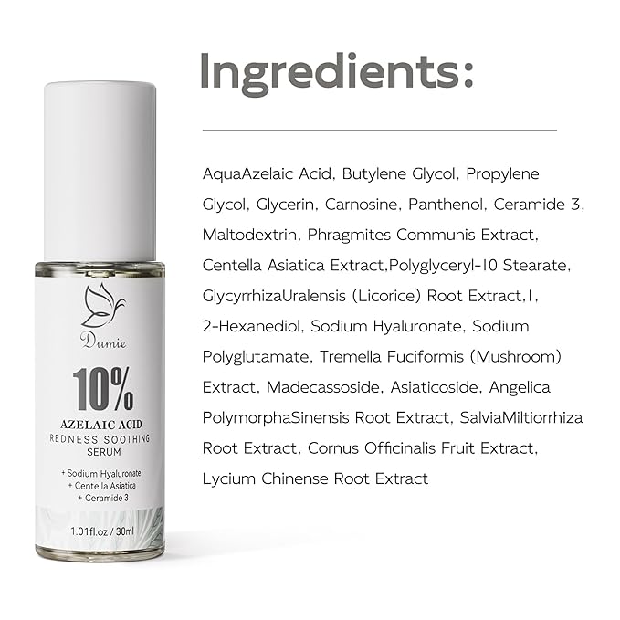 10% Azelaic Acid Redness Soothing Serum, Hyaluronic Acid & Centella Asiatica, Facial Serum for Sensitive Skin Relief, Korean Skincare Barrier Repair & Hydration - 30ml/1.01 fl oz