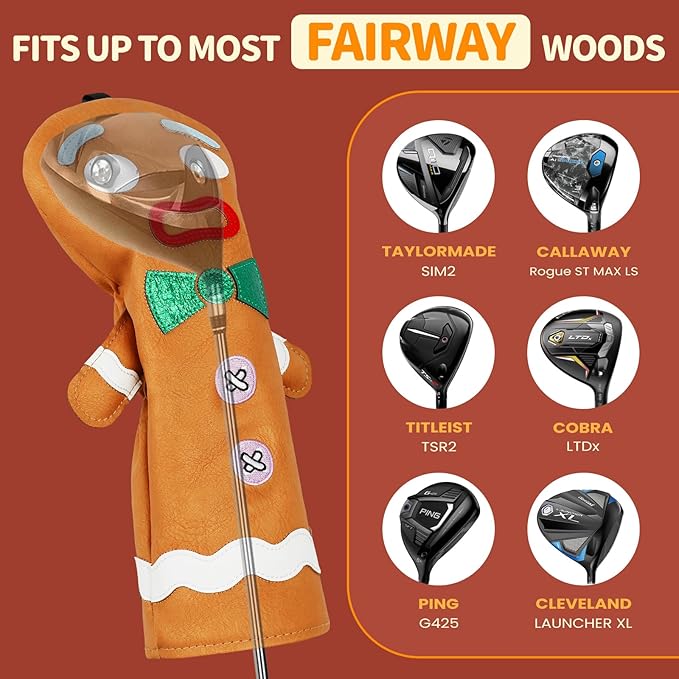 Funny Golf Club Head Cover Driver Headcover Fairway Wood Headcover Hybrid Club Head Cover Brown Monster Cookie