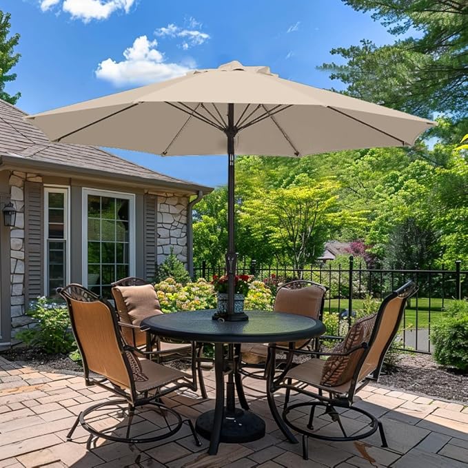 PatioKingdom 9FT Patio Outdoor Umbrella-UPF 50+ Sun Shade with Wind Vent, Push-Button Tilt & Smooth Crank Lift, Rust-Resistant Fiberglass Frame for Garden, Backyard,Yard