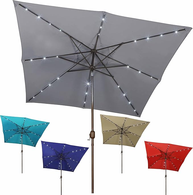 Blissun Rectangular Patio Umbrella, Table Market Umbrella with Tilt and Crank, Outdoor Umbrella for Garden, Deck, Backyard, Pool and Beach