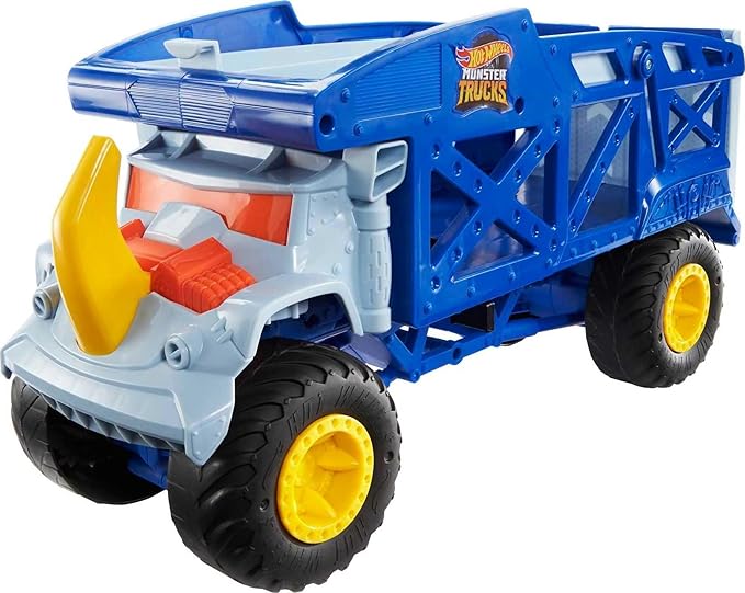 Hot Wheels Monster Trucks Toy Hauler, Oversized Truck Carries & Stores 12 1:64 Scale Monster Trucks or 32 Cars, Monster Mover Rhino