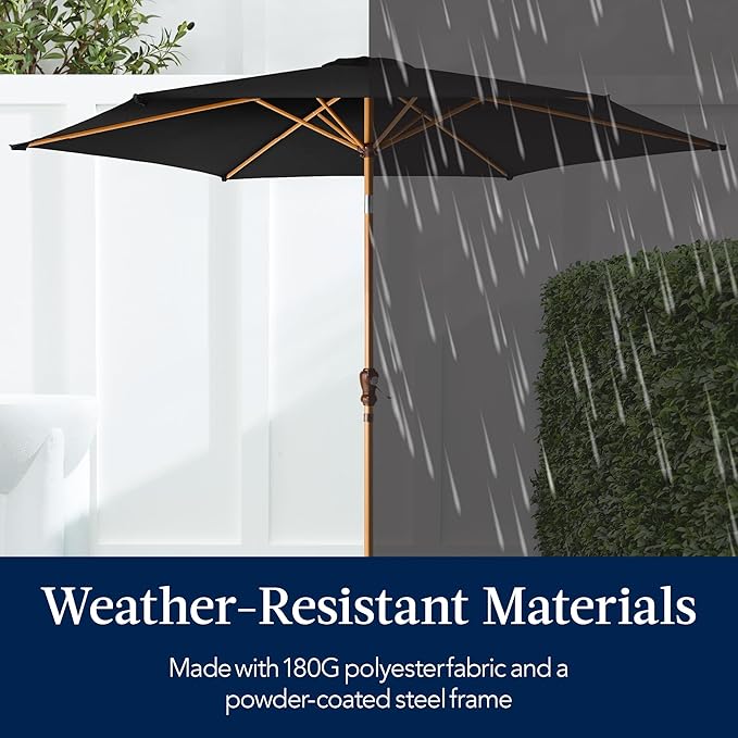 Best Choice Products 10ft Market Umbrella, Outdoor Sun Shade for Backyard, Deck, Poolside, Table w/Woodgrain Pattern, Easy Tilt & Crank - Black