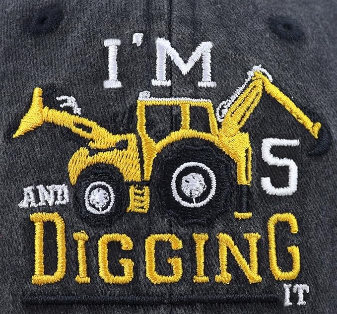 I'm 3/4/5/6/7/8/9 and Digging It Hats for Boys Girls, Funny Embroidered Toddler Excavator Birthday Baseball Cap