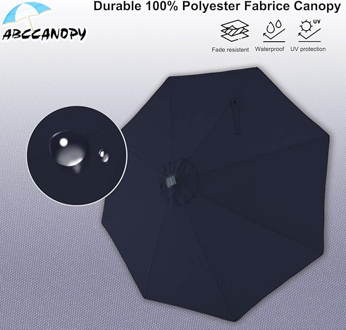 ABCCANOPY Durable Solar Led Patio Umbrellas with 24LED Lights 7.5FT (Navy Blue)