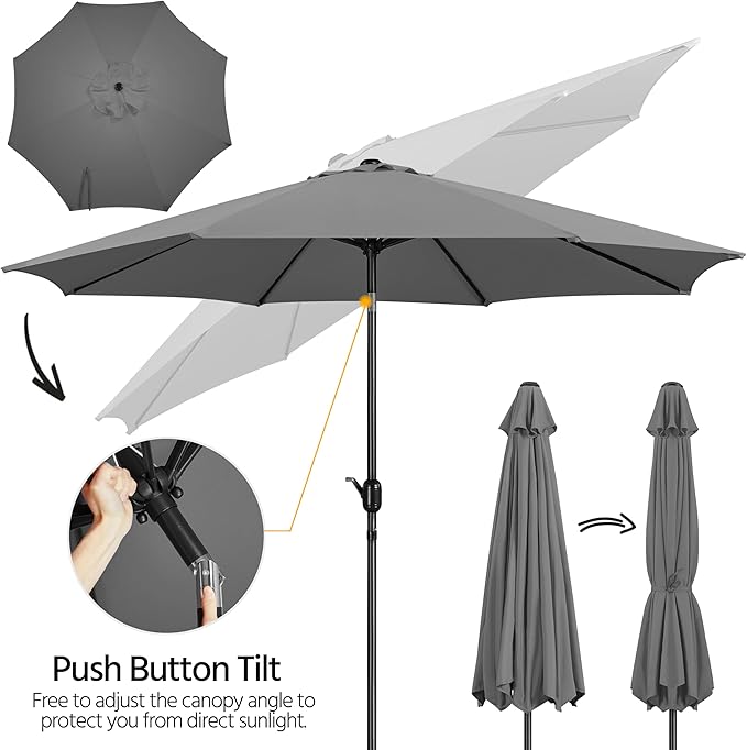 Yaheetech Patio Umbrella, 10FT Outdoor Table Umbrella Market Umbrella with Push Button Tilt and Crank, Yard Umbrella with 8 Sturdy Ribs UV Protection for Garden, Deck, Backyard, Pool
