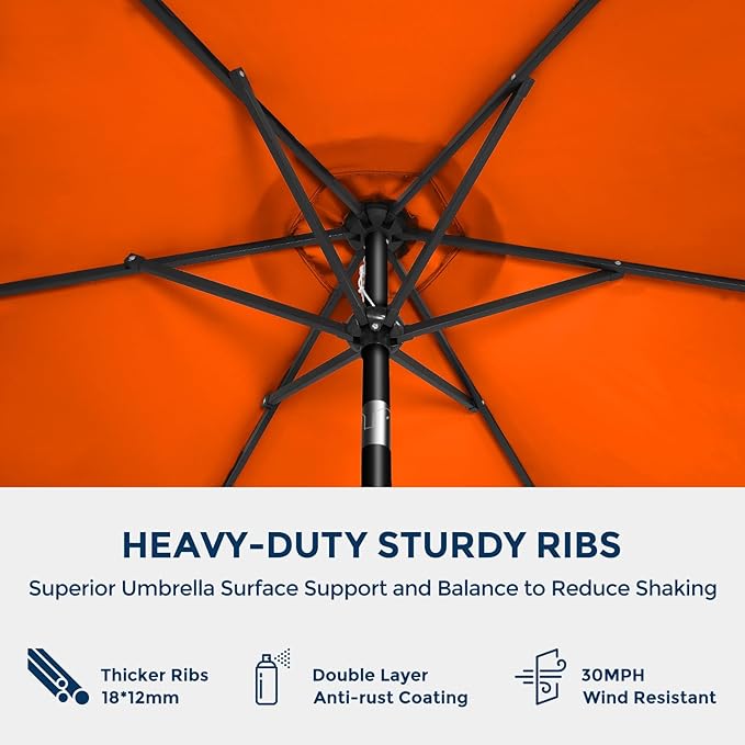 7.5ft Outdoor Patio Umbrella - Market Table Pool Deck Umbrella UPF50+ UV Protection with Push Button Tilt, Crank and 6 Sturdy Ribs (Neon Orange, No base)