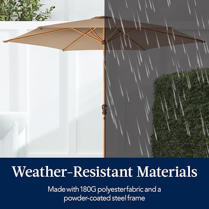 Best Choice Products 10ft Market Umbrella, Outdoor Sun Shade for Backyard, Deck, Poolside, Table w/Woodgrain Pattern, Easy Tilt & Crank - Tan
