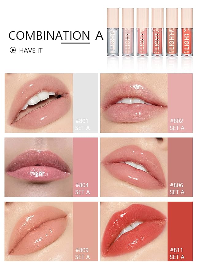 MAEPEOR Moisturizing Lipgloss Set 6PCS Smooth Hydrating Lip Gloss Neutral Nude Nourishing Glossy Lipgloss for Women and Girls (Moisturizing, 6PCS Set A)
