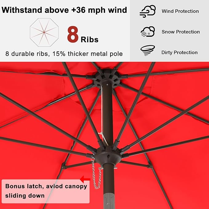 ABCCANOPY Patio Umbrella 9ft, Outdoor Table Umbrella with Push Button Tilt and Crank, 8 Ribs Umbrella for Patio Pool Garden Deck (Red)