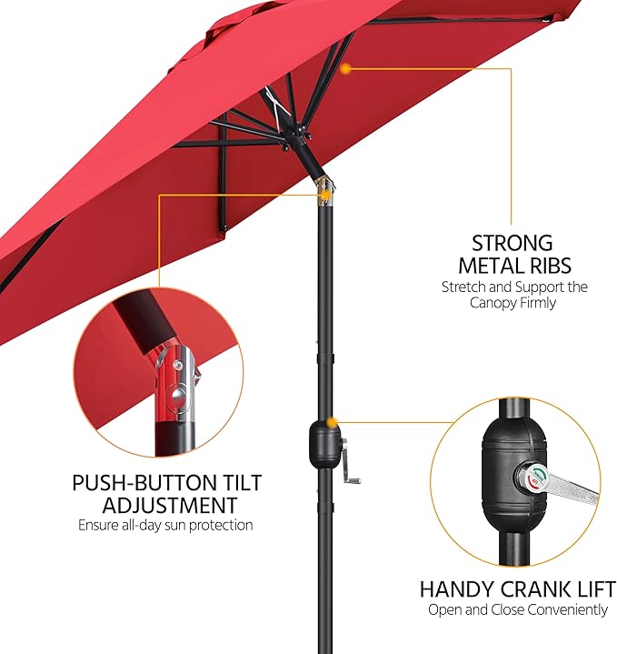Yaheetech 9FT Patio Umbrella, Outdoor Table Market Umbrella with Push Button Tilt and Crank, Polyester Yard Sun Shade for Garden, Deck, Backyard, Pool