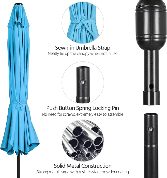 Yaheetech 11FT Patio Umbrella Outdoor Market Table Umbrella with Push Button Tilt & Crank for Garden/Lawn/Deck/Backyard/Pool/Beach, 8 Ribs, Sky Blue