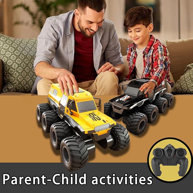 8WD Amphibious Monster Truck, 2.4G Off Road Waterproof 1:12 Big Remote Control Car for Boys, All Terrain RC Cars Toys for 7 8 9 10 11 12 Year Old Boys/Girls, Gift Birthday Christmas-Yellow