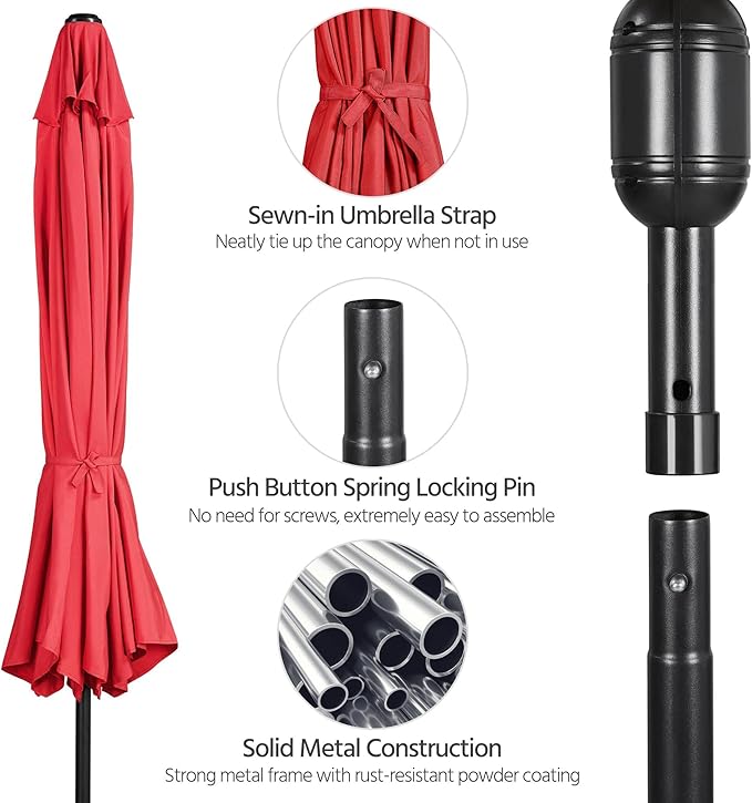 Yaheetech 11FT Patio Umbrella Outdoor Market Table Umbrella with Push Button Tilt & Crank for Garden/Lawn/Deck/Backyard/Pool/Beach, 8 Ribs,Red