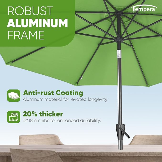 Tempera Patio Market Outdoor Table Umbrella with Push Button Tilt and Crank,Large Sun Umbrella with Sturdy Pole&Fade resistant canopy,Easy to set