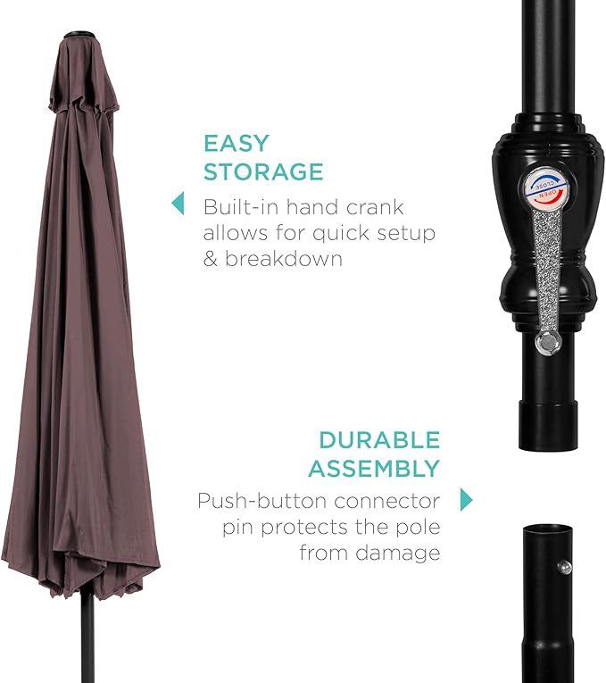 Best Choice Products 10ft Outdoor Steel Polyester Market Patio Umbrella w/Crank, Easy Push Button, Tilt, Table Compatible - Deep Taupe