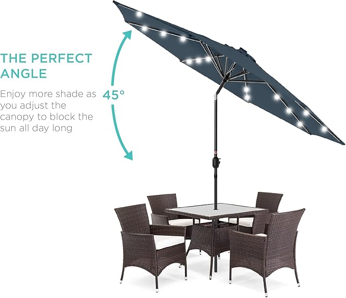 Best Choice Products 10ft Solar Polyester LED Lighted Patio Umbrella w/Tilt Adjustment and UV-Resistant Fabric - Slate Blue