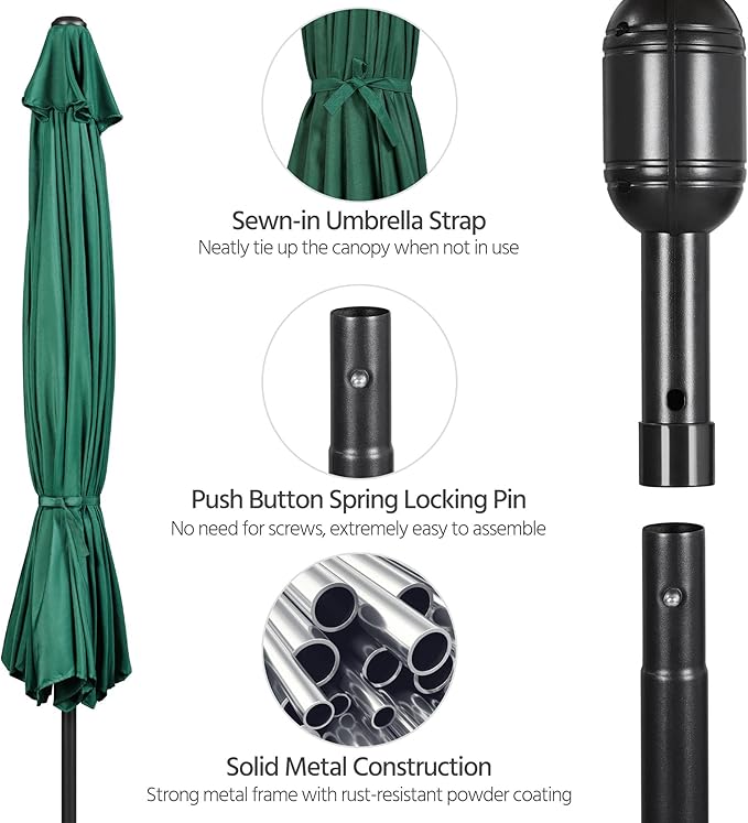 Yaheetech 11FT Patio Umbrella Outdoor Market Table Umbrella with Push Button Tilt & Crank for Garden/Lawn/Deck/Backyard/Pool/Beach, 8 Ribs, Dark Green