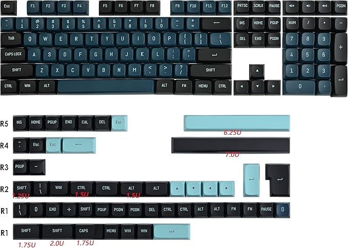 160 Monster Full Key Cap Group, CSA Profile Custom Keycaps PBT Double Shot ANSI Layout Keyboard for Cherry/Gatron MX Switches Mechanical Gaming Keyboards (Monster Blue)