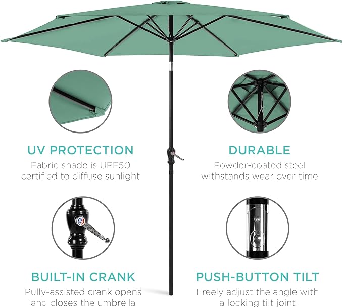 Best Choice Products 10ft Outdoor Steel Polyester Market Patio Umbrella w/Crank, Easy Push Button, Tilt, Table Compatible - Seaglass