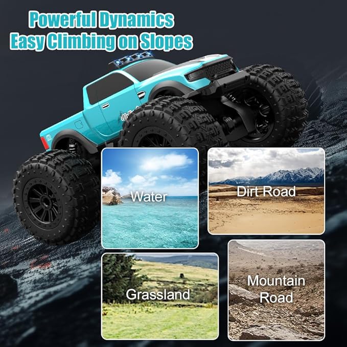 Amphibious Remote Control Car Waterproof Monster Truck Toys for Kid 4WD All Terrain Off Road RC Cars 2.4G RC Trucks 2 Batteries Drift RC Stunt Cars for Boys Age 6-12 Kids Gifts (Yellow)
