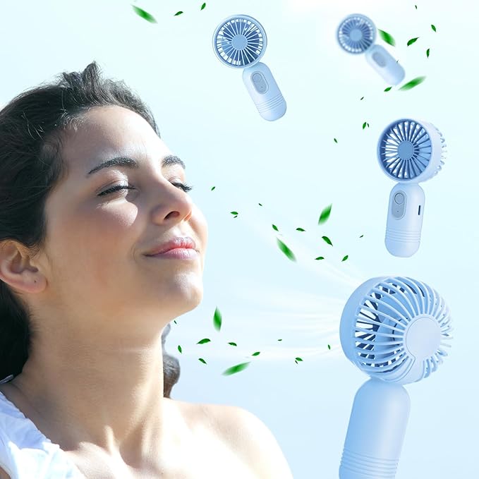 Mini Portable Fan Bulk Cute Handheld Lightweight Small Little Personal Hand Eyelash Fan 3 Speeds USB Rechargeable for Women Men Indoor Outdoor Makeup Travel Camping(Blue,6 Pcs)