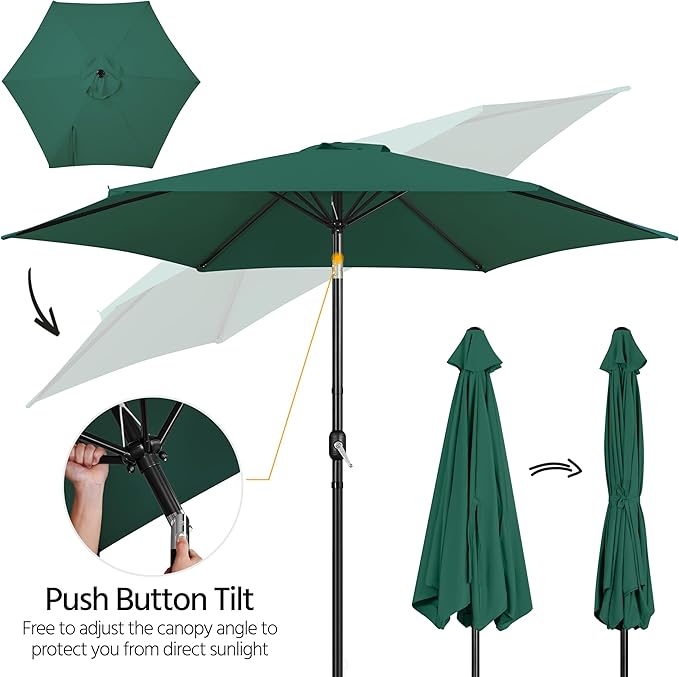 Yaheetech Patio Umbrella, 10FT Outdoor Table Umbrella Market Umbrella with Push Button Tilt and Crank & Sturdy Ribs, Yard Umbrella for Garden, Deck, Backyard, Pool, Dark Green