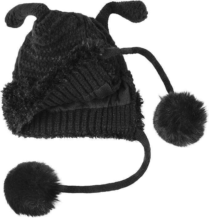 DOCILA Winter Beanie Hat for Women Warm Fleece Lined Pom Knit Earflap Hats Cute Outdoor Snow Ski Skull Cap