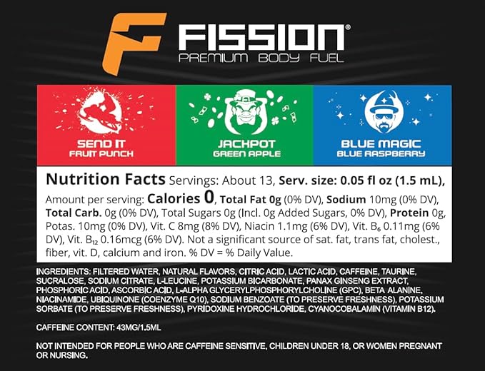 Cirkul Fission Energy Flavor Cartridge Variety Pack with Caffeine, 6-Pack (2 Send It, 2 Jackpot, 2 Blue Magic)