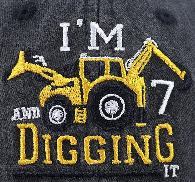 I'm 3/4/5/6/7/8/9 and Digging It Hats for Boys Girls, Funny Embroidered Toddler Excavator Birthday Baseball Cap