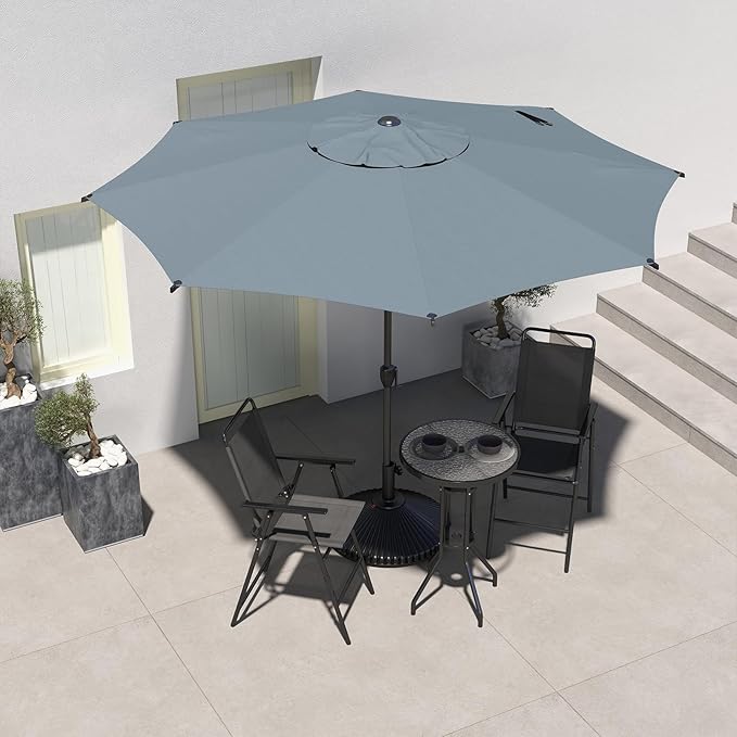 Abba Patio 9FT Lyon Outdoor Patio Umbrella Outdoor Table Umbrella with Push Button Tilt and Crank Market Umbrella 8 Sturdy Ribs UV Protection Waterproof for Garden Deck Backyard Pool Grey