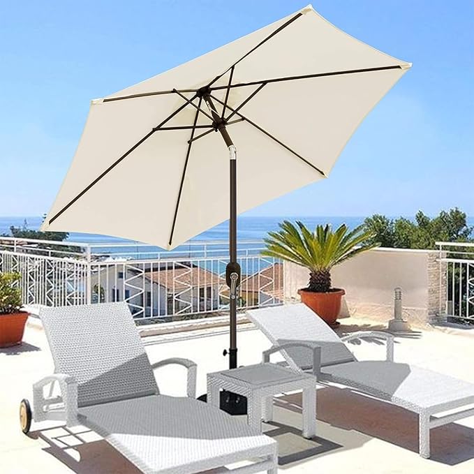 Blissun 7.5 ft Patio Umbrella, Yard Umbrella, Outdoor Market Umbrella with Push Button Tilt Crank (Creamy White)