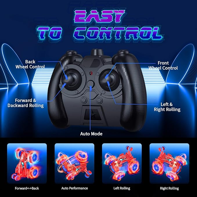 Spider remote control car rc cars toys,Cool rechargeable stunt rc car with 360 flips 4WD wheel with bright light,Fun outdoor toys gifts for kids birthday or Chritmas age 4 5 6 7 8 9 10 11 12 years old