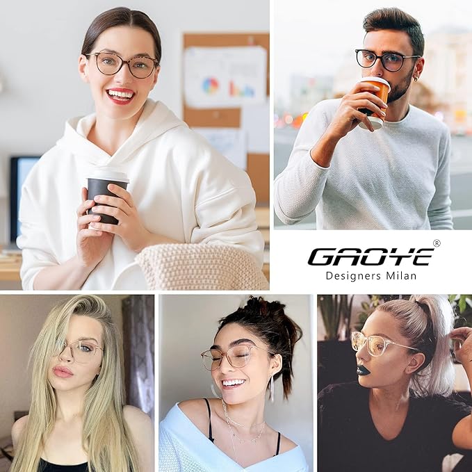 Gaoye Cute Retro Blue-Light Glasses - Mixed Material Frames, Metal Arms, Plastic Nosepads - UV400 Computer Lenses