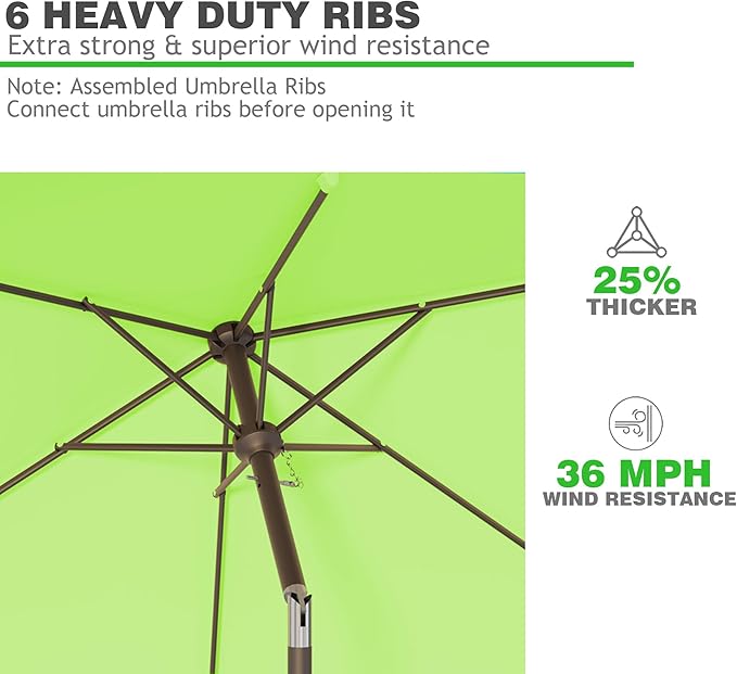 6.5' x 10' Rectangular Patio Umbrellas for Outdoor, Outdoor Table Umbrella, Large Outdoor Patio Umbrellas with 6 Sturdy Ribs for Market, Garden, Pool (Apple Green)