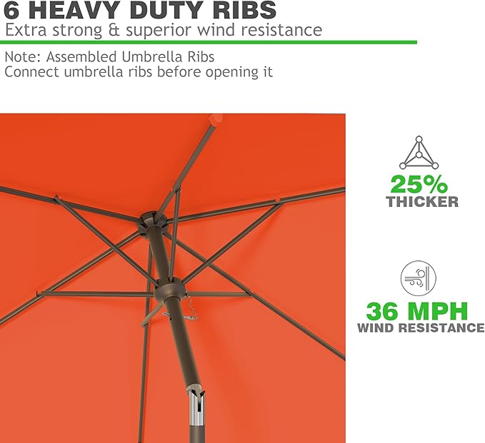 6.5' x 10' Rectangular Patio Umbrellas for Outdoor, Outdoor Table Umbrella, Large Outdoor Patio Umbrellas with 6 Sturdy Ribs for Market, Garden, Pool (Orange)