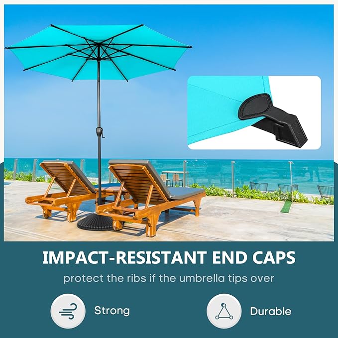 Abba Patio 9FT Lyon Outdoor Patio Umbrella Outdoor Table Umbrella with Push Button Tilt and Crank Market Umbrella 8 Sturdy Ribs UV Protection Waterproof for Garden Deck Backyard Pool Light Blue