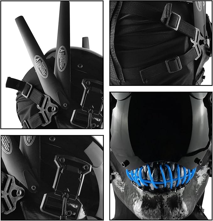 Punk Mask Cosplay for Men, Cyberpunk Skull Mask with LED Light, Techwear Mask Futuristic Mask for Adult