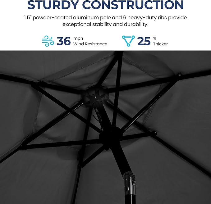 SUNVIVI OUTDOOR 7.5' Outdoor Patio Umbrella, Patio Umbrella, Market Umbrella, Metal Pole Umbrella with Push Button Tilt and Crank, 6 Ribs, Polyester Canopy