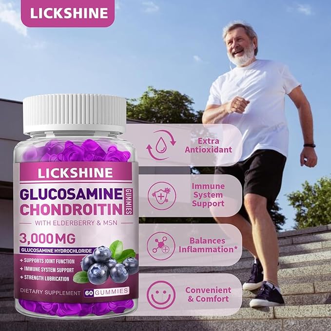 Glucosamine Chondroitin Gummies with MSM & Elderberry - Extra Strength Joint Health, Flexibility, Antioxidant Immune Support Supplement Gummy for Adults, Men & Women (1 Pack)