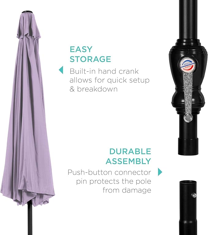 Best Choice Products 10ft Outdoor Steel Polyester Market Patio Umbrella w/ Crank, Easy Push Button, Tilt, Table Compatible - Lavender