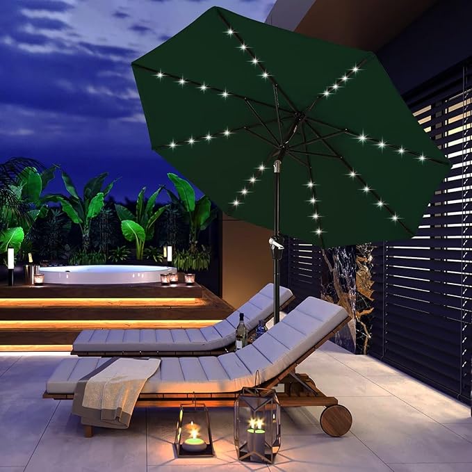 ABCCANOPY 10FT Durable Solar Led Patio Umbrellas with 32LED Lights (Green)