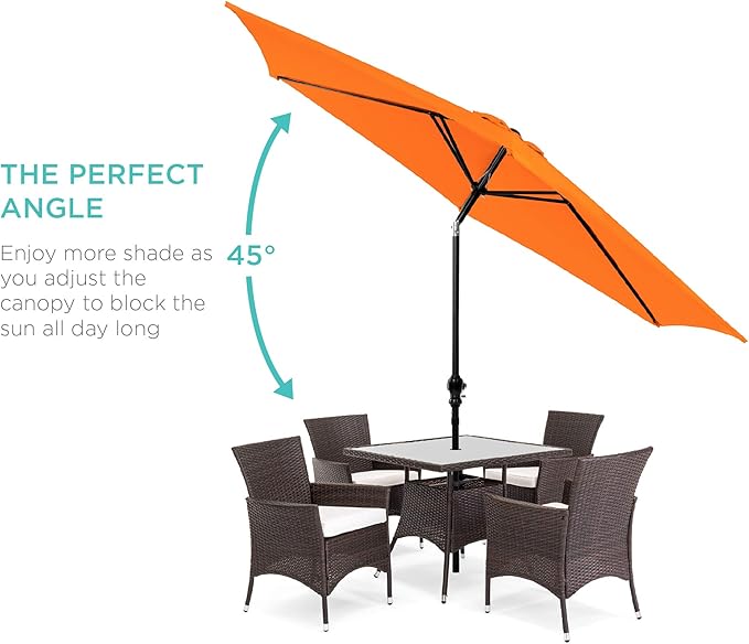 Best Choice Products 10ft Outdoor Steel Polyester Market Patio Umbrella w/Crank, Easy Push Button, Tilt, Table Compatible - Orange