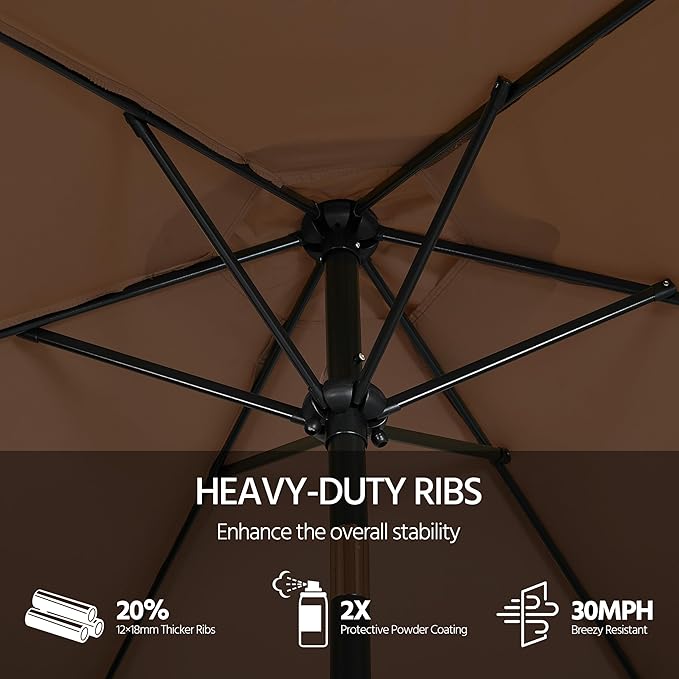 Yaheetech Patio Umbrella, 9FT Outdoor Table Market Umbrella with Push Button Tilt and Crank, Yard Sun Shade with Sturdy Ribs for Garden, Deck, Backyard, Pool, Brown