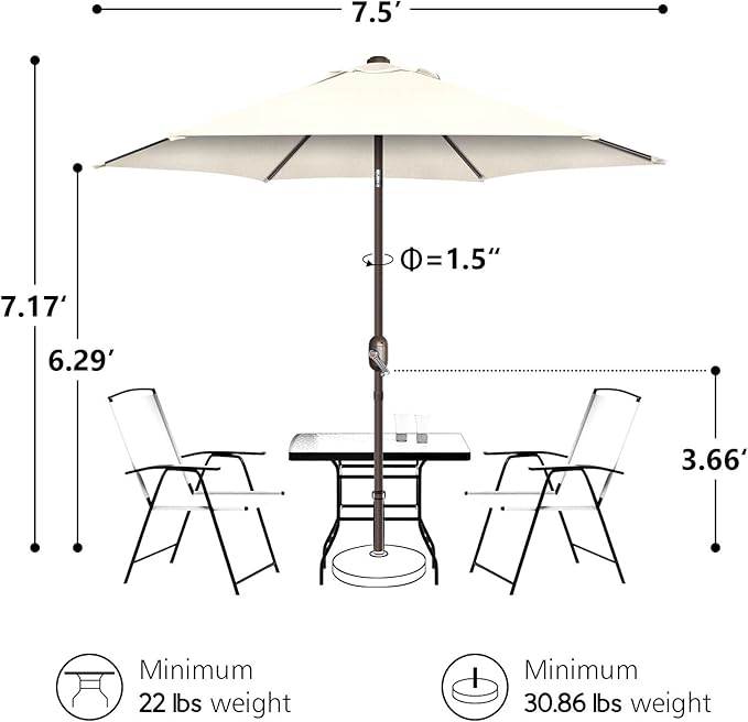 7.5Ft/9Ft Patio Umbrella, UV Protect Pool Umbrella with Heavy Duty Pole,Outdoor Umbrella with Push Botton Tilt & Crank