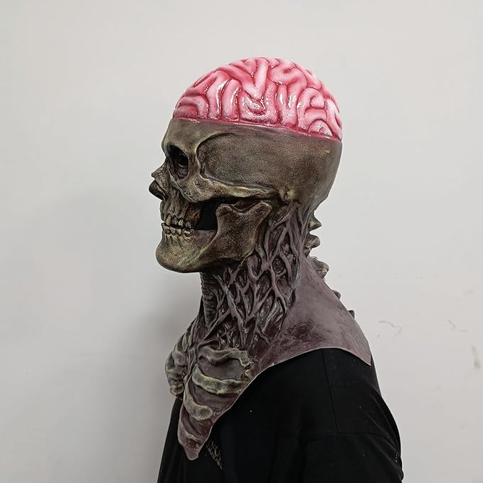 Halloween Skull Mask,Scary Full Head Skeleton Headgear,Realistic Cosplay Latex Horror Creepy Biochemical Mask for Adults Costume Party