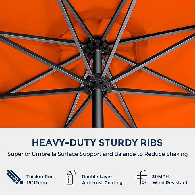 9ft Outdoor Patio Umbrella - Market Table Pool Deck Umbrella UPF50+ UV Protection with Push Button Tilt, Crank and 8 Sturdy Ribs (Neon Orange, No base)
