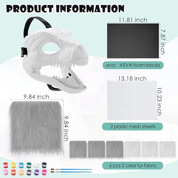 13 Pcs DIY Dino Mask Kit Hard Plastic Dinosaur Mask Furry Therian Dino Costume Kit Animal Dinosaur Party Costume