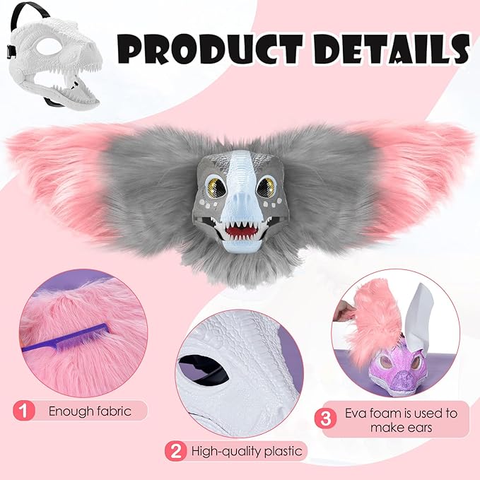 13 Pcs DIY Dino Mask Kit Hard Plastic Dinosaur Mask Furry Therian Dino Costume Kit Animal Dinosaur Party Costume