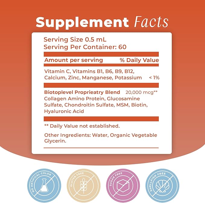 Liquid Glucosamine, Chondroitin, MSM, Biotin, Hyaluronic Acid, All in One Formula for Good Health of Joints, Bones, Hair, Skin & Nails