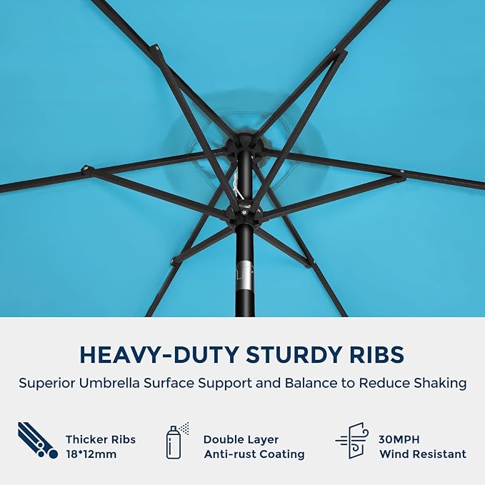 7.5ft Outdoor Patio Umbrella - Market Table Pool Deck Umbrella UPF50+ UV Protection with Push Button Tilt, Crank and 6 Sturdy Ribs (Light Blue, No base)